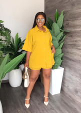 Casual Solid Color Lapel Long Shirt Shorts Suit GYLY-9908