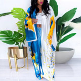 Casual Printed Long Cloak Coat (Without Belt)YF-10173