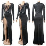 Hot Diamond Bodysuits Split Long Dress Two Piece Set NY-2286