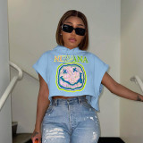 Smiley Print Short Sleeve Hooded T-shirt DDF-88213