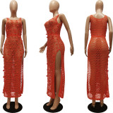 Casual Knit Hollow Out Sequin Beach Dress CM-8685