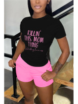 Plus Size Letter Print T-Shirts Shorts Two Piece Set GDNF-N8008K10