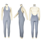 Solid Halter Backless Slim Jumpsuit XHSY-19577