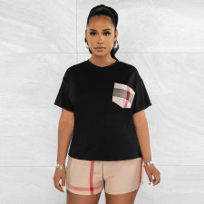 Casual Patchwork Print Plaid T Shirt Two Piece Set SFY-2322
