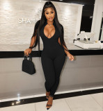 Solid Color Zipper Short Sleeve Jumpsuit XHSY-19578