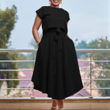 Plus Size Casual Solid Color Top Skirt Two Piece Set GATE-D376