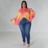 Plus Size O Neck Open Back Tied Chiffon Top NNWF-7848