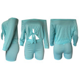 Solid Color Tie Up Crop Tops And Shorts Two Piece Set XMY-9427