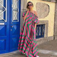 Plus Size Print One Shoulder Maxi Dress GDNY-2226