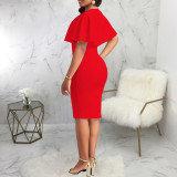 Solid Color V Neck Slim Midi Dress SMR-11970