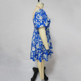 Plus Size Print V Neck Midi Dress NNWF-7879