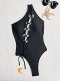 Solid Color Sexy Single Shoulder One Piece Swimsuit CASF-6590