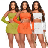 Knitted Tube Tops Tassel Half Skirt Sleeves Sexy Suit ME-8387