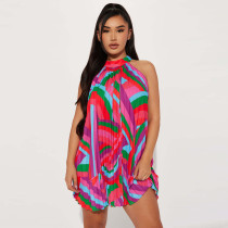 Fashion Off Shoulder Sleeveless Pleated Dress  YF-10537