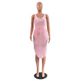 Solid Color V Neck Sleeveless Ruffle Midi Dress HGL-2040