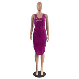 Solid Color V Neck Sleeveless Ruffle Midi Dress HGL-2040