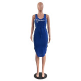 Solid Color V Neck Sleeveless Ruffle Midi Dress HGL-2040