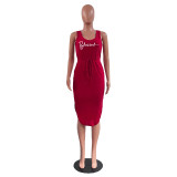 Solid Color V Neck Sleeveless Ruffle Midi Dress HGL-2040