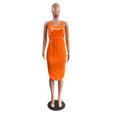 Solid Color V Neck Sleeveless Ruffle Midi Dress HGL-2040