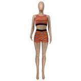 Summer Stripe Sleeveless Two Piece Shorts Set GLF-10128
