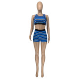 Summer Stripe Sleeveless Two Piece Shorts Set GLF-10128