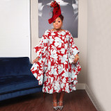 Plus Size Print Slit Irregular Dress NNWF-7853