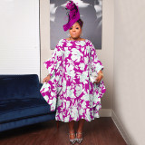 Plus Size Print Slit Irregular Dress NNWF-7853