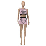 Summer Stripe Sleeveless Two Piece Shorts Set GLF-10128