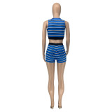 Summer Stripe Sleeveless Two Piece Shorts Set GLF-10128