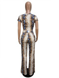 Snake Print Short Sleeve Two Piece Pants Set CHY-1365
