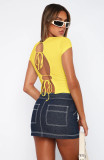 Solid Color Bandage Backless T Shirt MZ-2801