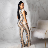 Snake Print Short Sleeve Two Piece Pants Set CHY-1365