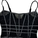 Solid Color Sling Mesh Hot Drill Mini Dress BY-6382
