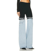 Fashion Splice Denim Straight Leg Pants LMDF-17A2013H