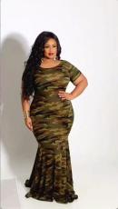 Plus Size Camouflage Print Fishtail Maxi Dress GDNY-2227