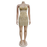 Solid Color Sling Mesh Hot Drill Mini Dress BY-6382