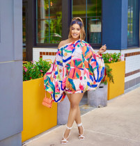 Fashion One Shoulder Loose Print Mini Dress NK-8626