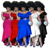 Plus Size Solid Ruffle Irregular Dress NNWF-7786