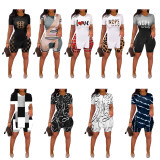 Fashion Print Slit Tops And Shorts Two Piece Set SHD-8058