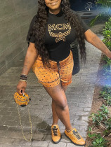 Print Short Sleeve Two Piece Shorts Set GDNY-1052