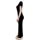 Hot Drill Bubble Sleeve Maxi Dress  BY-6500