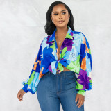 Bat Sleeve Lapel Neck Print Shirt YF-10543