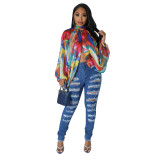 Shawl Laced Up Chiffon Bat Sleeve Top YF-10512