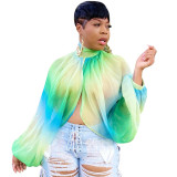 Shawl Laced Up Chiffon Bat Sleeve Top YF-10512