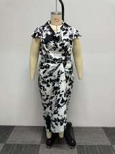 Plus Size Casual Print Short Sleeve Loose Bandage Dress NY-10517