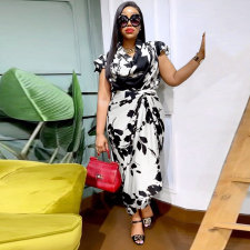 Plus Size Casual Print Short Sleeve Loose Bandage Dress NY-10517