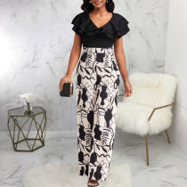 Fashion Print Short Sleeve Loose Jumpsuit SMR-12072