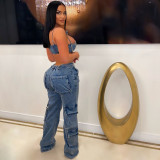 Casual Zipper Elasticated waist Jeans CM-8689