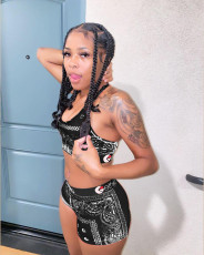 Sexy Print Tight Vest And Shorts Two Piece Set FNN-8713