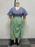 Plus Size Irregular Stripe Contrast Color Two Piece Skirts Set NY-10521